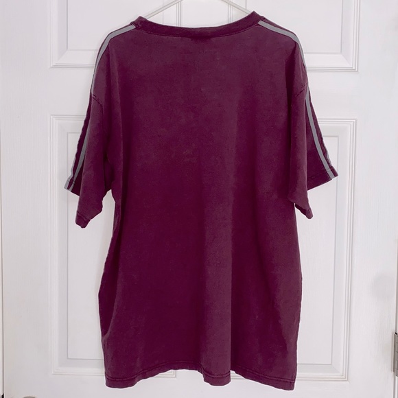 Retro Adidas Classic 3 Stripes Tee Shirt and Embroidered Logo Maroon Grey XL - Picture 3 of 14